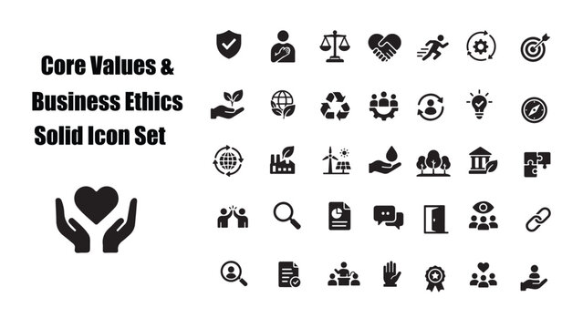 Core Values & Business Ethics Solid Icon Set