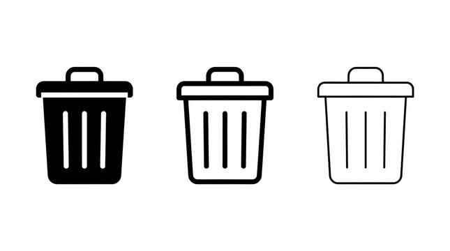 Trash can icon set, delete symbol isolated on transparent background