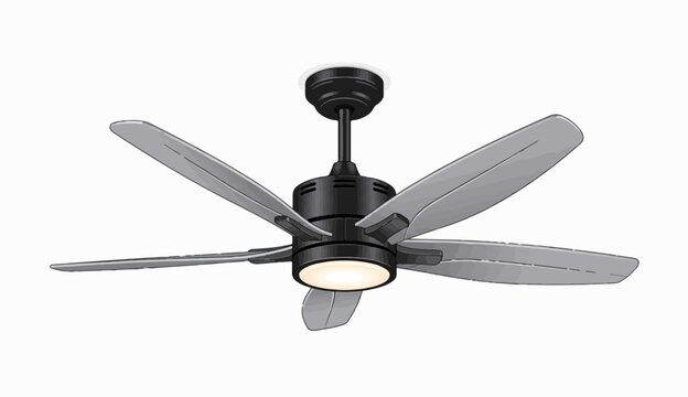 Modern black ceiling fan with built-in light isolated on white background vector illustration