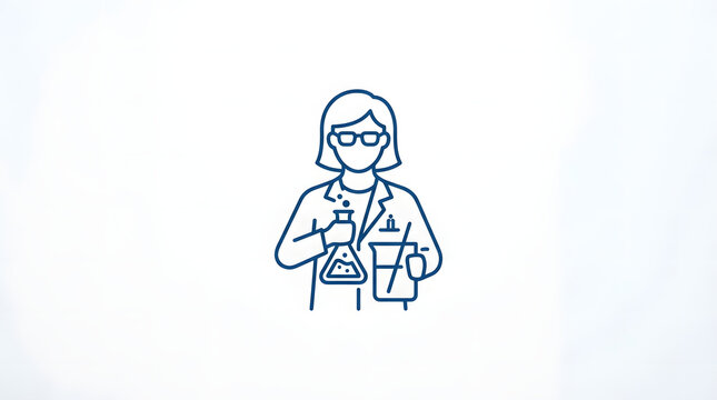 Line Art Illustration of Female Scientist with Test Tubes