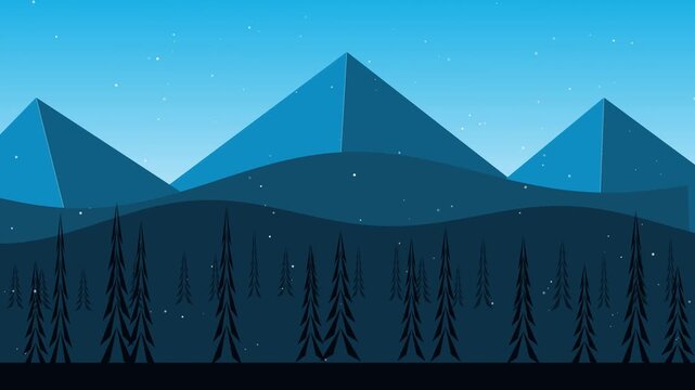 Winter mountain landscape with falling snow vector