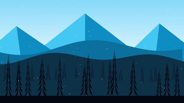 Winter mountain landscape in flat vector design