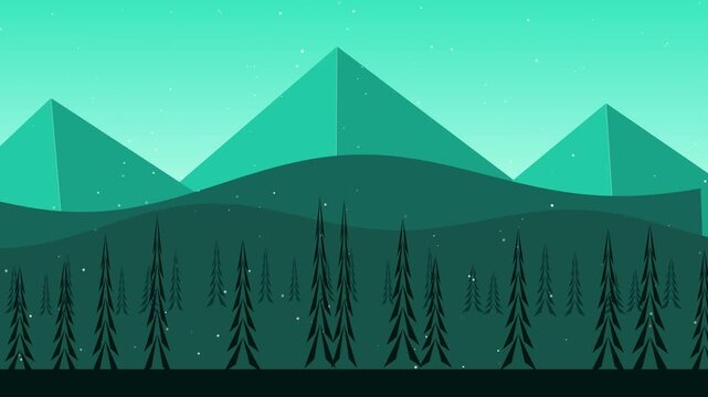 Minimalist winter landscape with animated falling snow