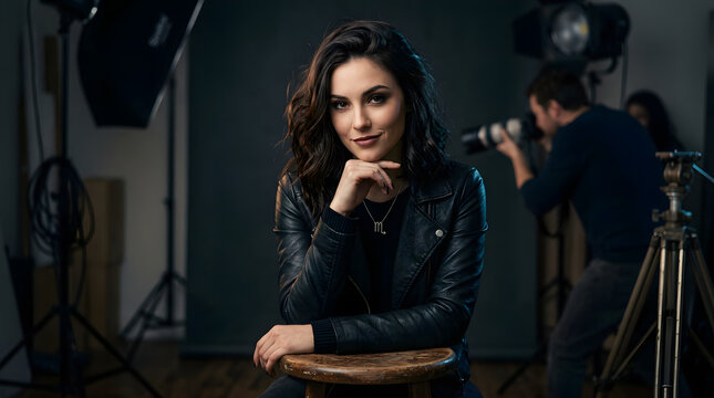 Portrait of a Confident Young Woman in a Photography Studio