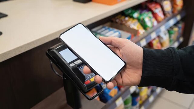 Instant payment nfc smartphone contactless checkout counter setup