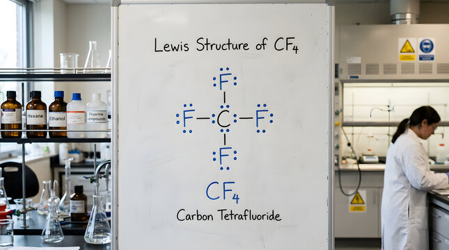 Scientific Laboratory with Chemical Structure of Carbon Tetrafluoride