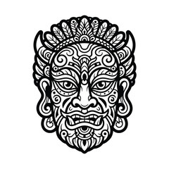 Fototapeta premium Intricate Traditional Mask Vector Illustration with Ornate Patterns and Cultural Motifs