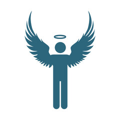 Fototapeta premium Fantasy man angel with huge bird wings. Simple icon