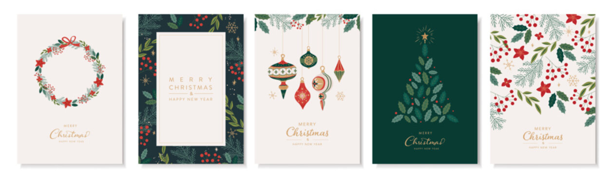 ボタニカルなクリスマスカードとポスターテンプレート5種類セット　xmas