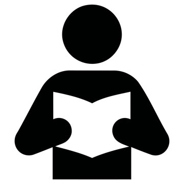 Silhouette vector illustration of a person holding an open book and reading with focus and interest