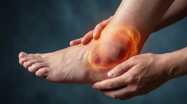 Ankle Pain Concept showing Glowing Joint Inflammation and Sprain
