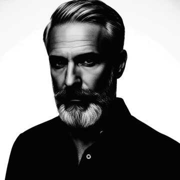 Serious man with pixelated face looking straight ahead illustration