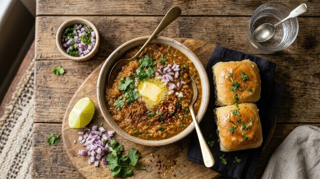 Traditional Indian Dal Curry with Pav Buns