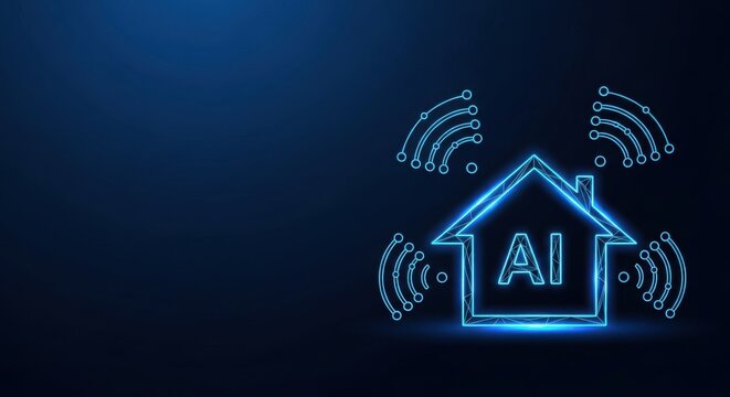 Smart Home AI Technology With Wireless Connectivity Illustrated