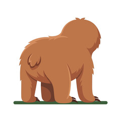 Naklejka premium Cute cartoon sloth seen from behind with fluffy brown fur, standing on a green grass branch