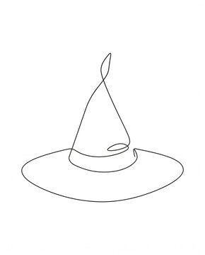 Simple One Line Art Witch Hat Symbol for Halloween Night Party