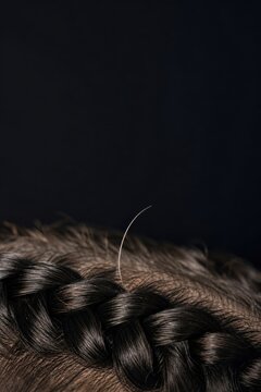 Single white hair emerging from dark braided hairstyle