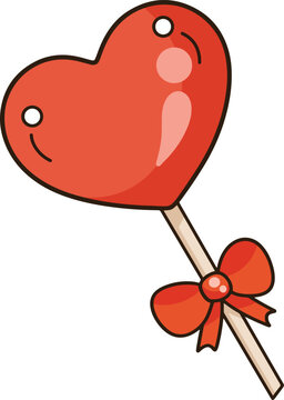 Cute heart lollipop hand drawn digital illustration red candy ribbon cartoon element for decoration