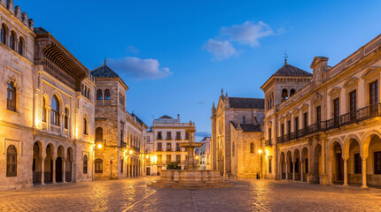 Fototapeta premium Historic Plaza of the African City of Ceuta at Twilight