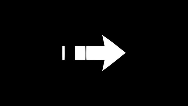 Animated white right arrow with changing motion lines and speed effect on a clean black background