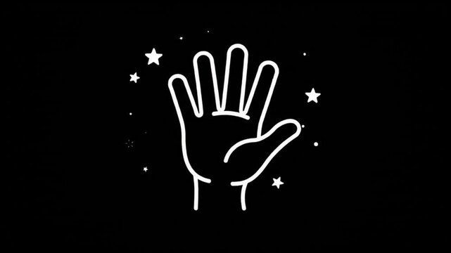 Minimalist Friendly Hand Waving with Sparkle Stars Motion Graphics