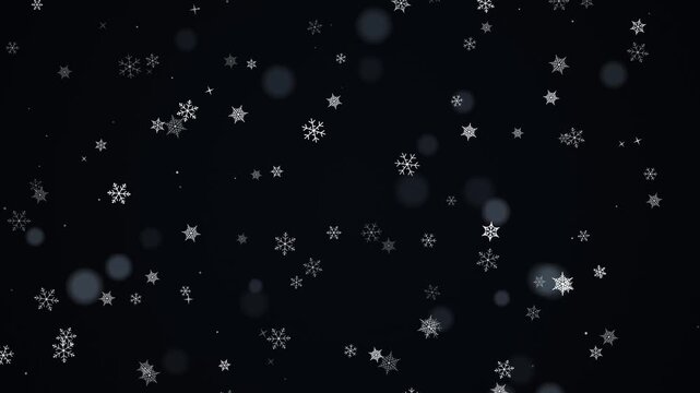 Falling white snowflakes animation on dark background