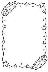 Space border frame featuring hand drawn comets and stars isolated on a white background for educational children stationery projects © Hokyubi