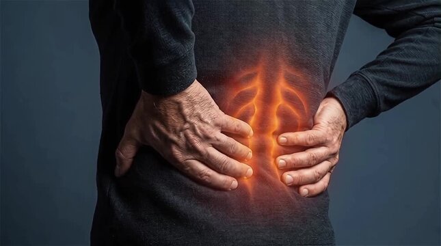 Lower Back Pain Concept with Glowing Spinal Inflammation Animation