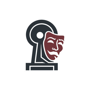Keyhole and drama mask logo vector icon design concept