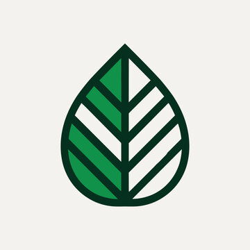 Geometric green leaf line icon, stylized leaf logo vector illustration for eco friendly brand
