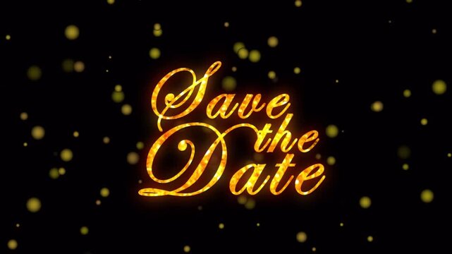 Golden Glitter Sparkle Save the Date Text Animation with Floating Particles and Alpha Channel