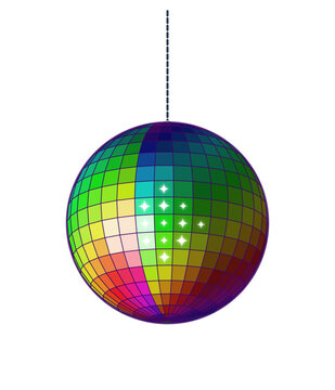 Vibrant Multicolored Disco Ball Vector Illustration with Shining Reflections Isolated on Plain White Background for Retro Party Themes