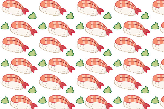 Seamless Shrimp Sushi Pattern with Japanese Food Illustration