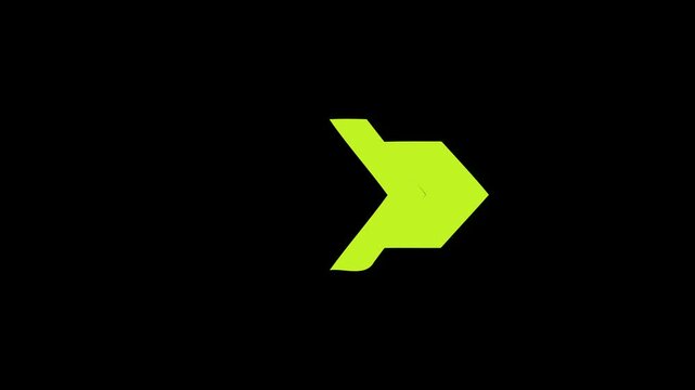 Animated neon green double chevron arrows merging into a bold forward symbol on black background