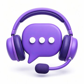 Purple 3D Headphones with a Chat Bubble Icon for Customer Support Service
