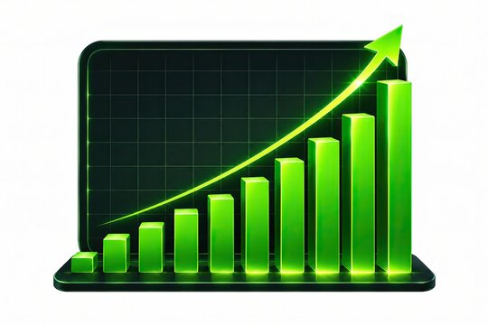 Green bar chart with rising arrow showing business growth and success