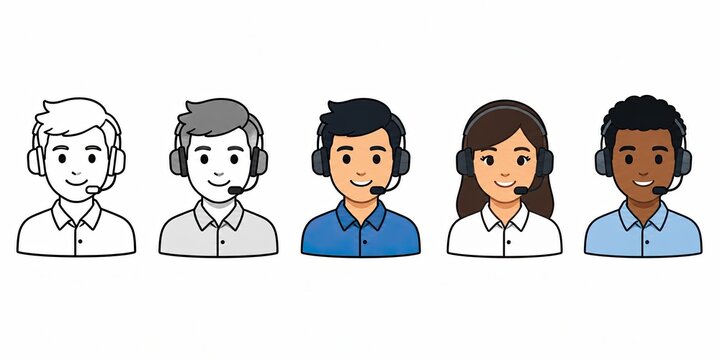 Pixel art customer service agents with headsets in different styles