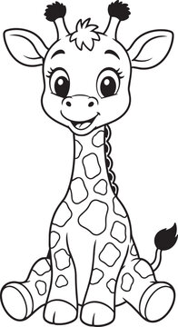 cute giraffe cartoon coloring page design for children vector illustration