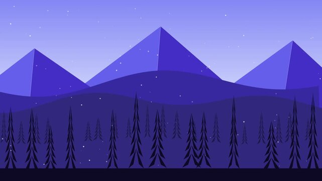 Pixel winter landscape animation with falling snow