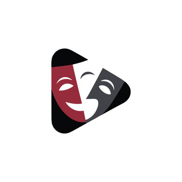 Theater mask play button logo design