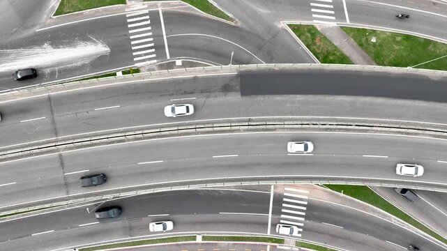 Florian&oacute;polis, Beira-Mar Sul and SC 405 Road Interchange with Urban Traffic, Santa Catarina, Brazil. Aerial View.