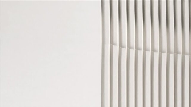 Cinematic Minimal Timelapse White Wall Panel Architecture Interior Background with Vertical Ribbed Louver, Geometric Shadow, Calm Abstract Pattern, Clean Negative Space, Refined Modern Texture
