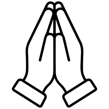 Minimalist black and white line art illustration of praying hands gesture with religion, spirituality
