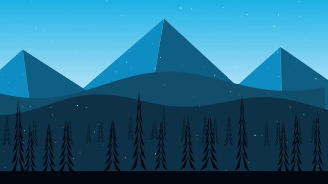 Pixel art landscape minimalist mountains forest blue sky