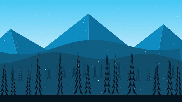 Snowy mountain landscape with falling snow background