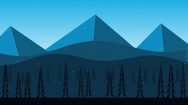 Winter mountain landscape with snowfall vector animation