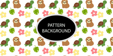 Tropical Pattern Background with Cute Sloths and Flamingos on White Wallpaper © Griyolabs