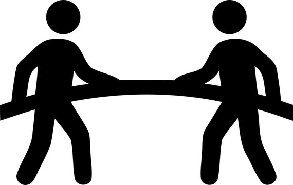Two people pulling a rope in a tug of war game icon isolated on transparent background