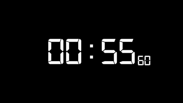 Digital clock display showing the timer in a glossy 3D seven-segment style on a black background. Futuristic design with representing time, technology, precision, countdown, and scheduling concept.