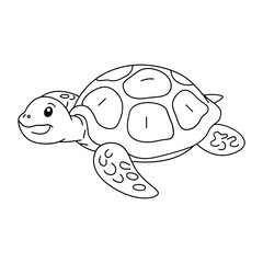 Cute turtle swimming forward with rounded shell and extended flippers in outline.  © The Creative Idea